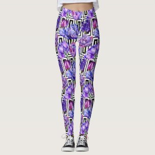 Legging Caneleiras do Lilac da aguarela das mulheres