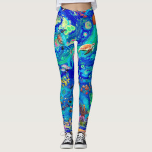 Legging Caneleiras do oceano, caneleiras da tartaruga,