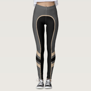 Legging Caneleiras do ouro/banda lateral da platina/preto