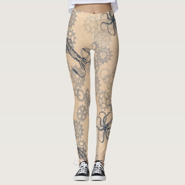 Legging caneleiras do polvo do steampunk (Frente)
