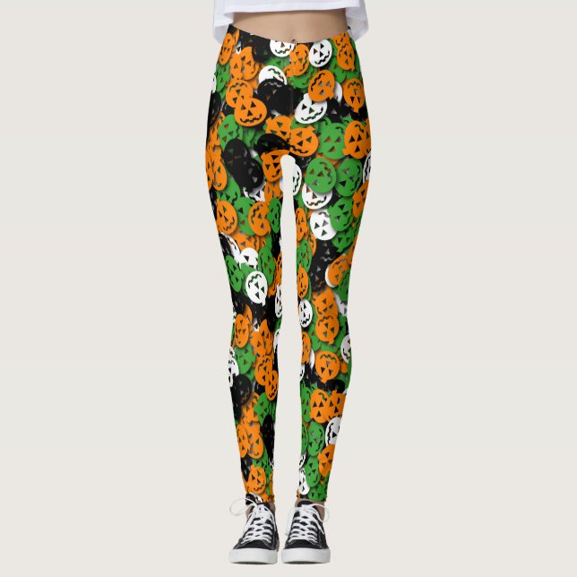 Legging Caneleiras dos confetes da O-Lanterna de Jack - (Frente)