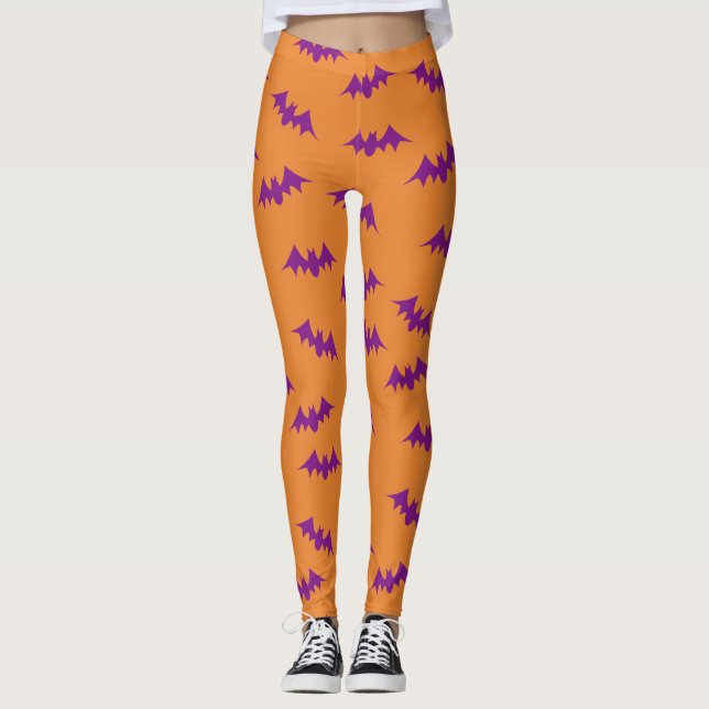 Legging Caneleiras dos confetes do bastão roxas/laranja (Frente)
