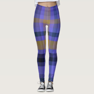 Legging Caneleiras douradas azuis da xadrez