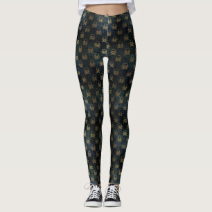 Legging Caneleiras douradas do crânio & dos Crossbones