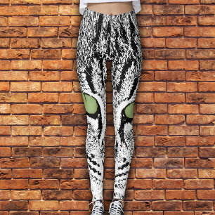 Legging Caneleiras Eyed verde da aguarela do falso do gato