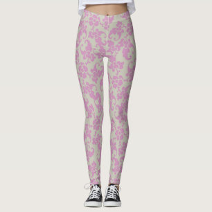 Legging Caneleiras florais do vintage cor-de-rosa