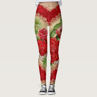 Legging Caneleiras florais românticas do dia dos namorados