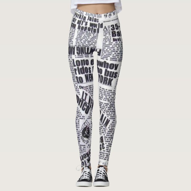 Legging Caneleiras impressas do artigo de jornal (Frente)