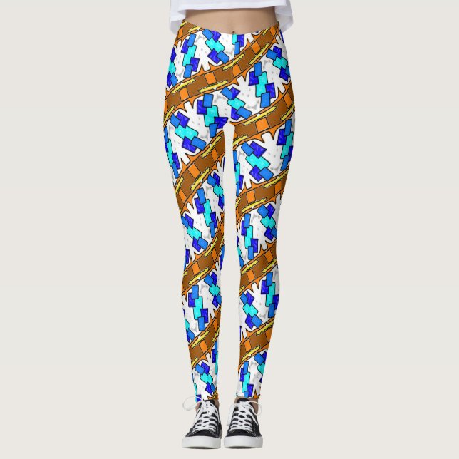 Legging Caneleiras Jimette Desenho azul e moreno sobre (Frente)