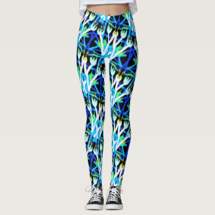 Legging Caneleiras Jimette Desenho flores azuis e brancas