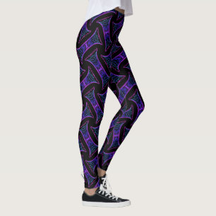 Legging Caneleiras Jimette Desenho lilás azul sobre preto