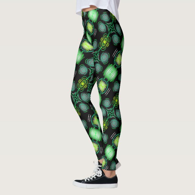 Legging Caneleiras Jimette Desenho verde sobre preto (Esquerda)