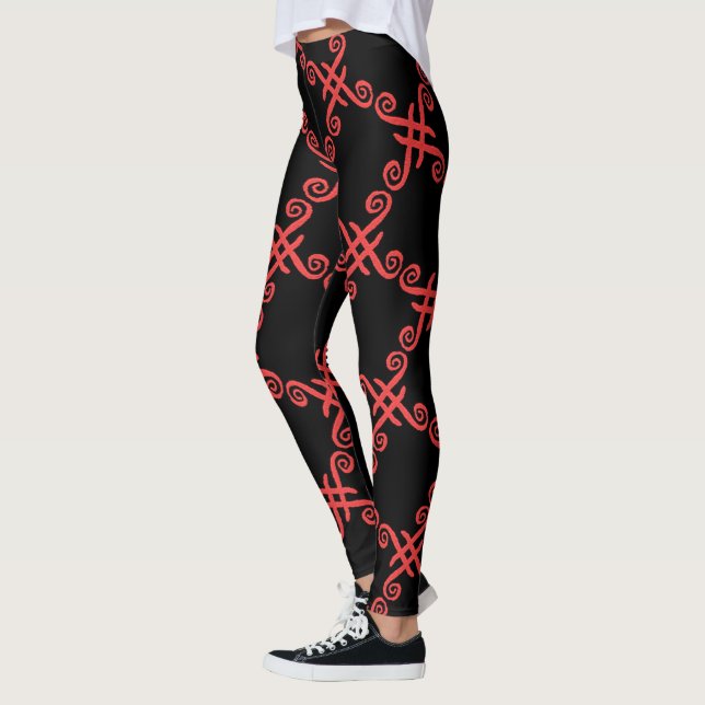 Legging Caneleiras Jimette Desenho vermelho sobre preto (Esquerda)