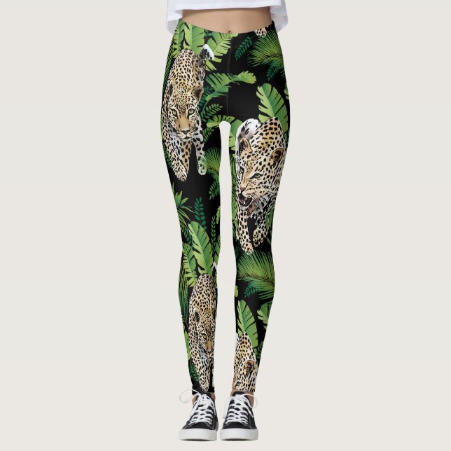 Legging Caneleiras legal do teste padrão dos leopardos (Frente)