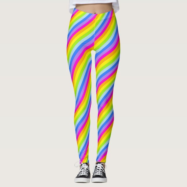 Legging Caneleiras listradas do arco-íris cor-de-rosa (Frente)