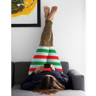 Legging Caneleiras listradas do Natal festivo com neve