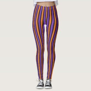 Legging Caneleiras listradas pretas alaranjadas roxas do