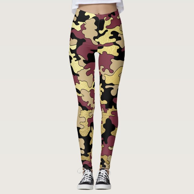 Legging Caneleiras marrons & Dourados de Camo (Frente)