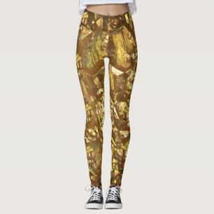 Legging Caneleiras metálicas Dourados do impressão do