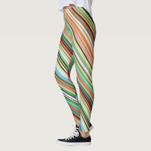 Legging Caneleiras Multi-Coloridas diagonalmente listradas