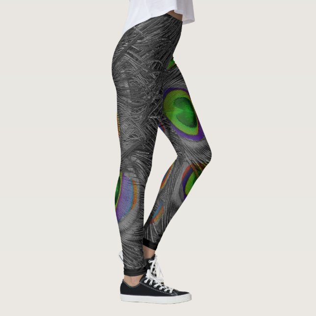 Legging Caneleiras pretas do pavão com cor (Direita)