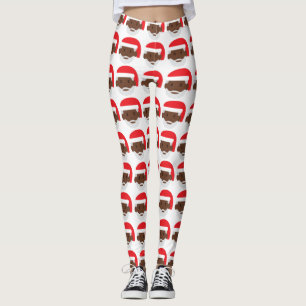 Legging caneleiras pretas do xmas do emoji de Papai Noel