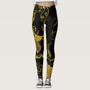 Legging Caneleiras pretas/Dourados das mulheres