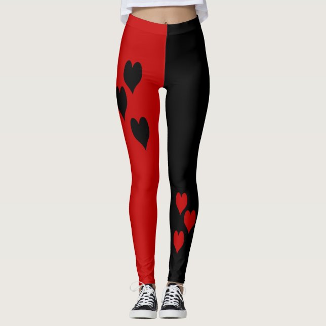 Legging Caneleiras pretas e vermelhas dos corações (Frente)