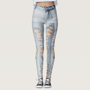 Legging Caneleiras rasgadas do teste padrão de jeans