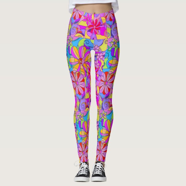 Legging Caneleiras retros da flor (Frente)