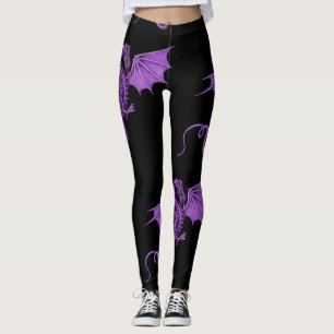 Legging Caneleiras roxas do preto do dragão do vintage