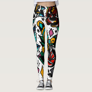 Legging Caneleiras tradicionais do flash do tatuagem