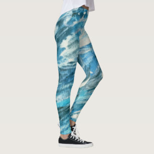 Legging Caneleiras turbulentas azuis da arte dos mares