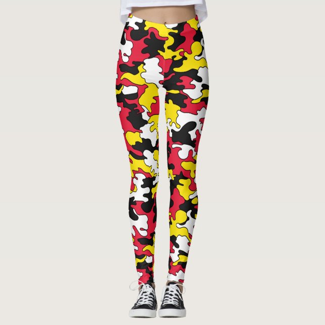 Legging Caneleiras vermelhas & amarelas de Camo (Frente)