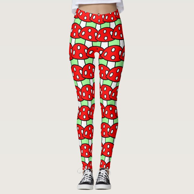 Legging Caneleiras vermelhas do cogumelo (Frente)