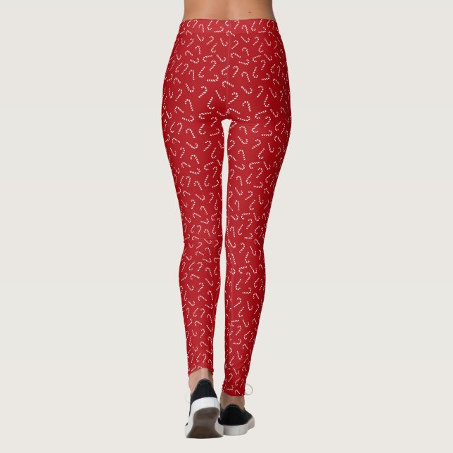 Legging Caneta de Candy de Natal no Padrão Vermelho de Fun (Verso)