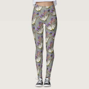 Legging Cânhamo Amarelo Em Flores Lilás Preto O