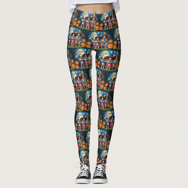 Legging Caninos Japoneses Pumpkin Halloween Engraçado (Frente)