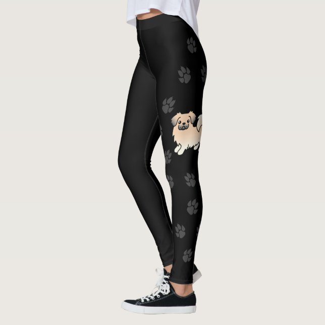 Legging Cão Cartoon Tibetano Spaniel Sable Creme & Patas (Esquerda)