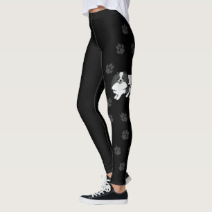 Legging Cão De Cartoon Pomerano De Cor Partidária Preta Co