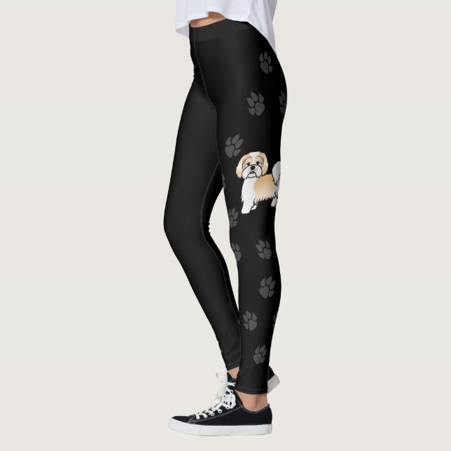 Legging Cão de desenho animado Lhasa Apso dourado e branco (Esquerda)