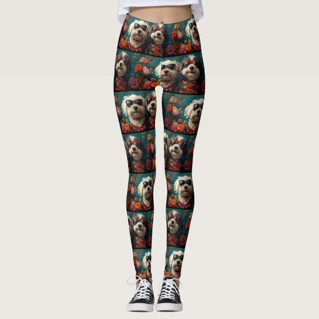 Legging Cão de Pastoreio Inglês Antigo com Rosas Dia dos N (Frente)