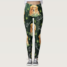 Legging Cão do golden retriever, folhas do eucalipto,