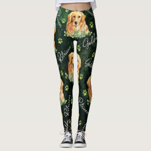 Legging Cão do golden retriever, folhas do eucalipto,