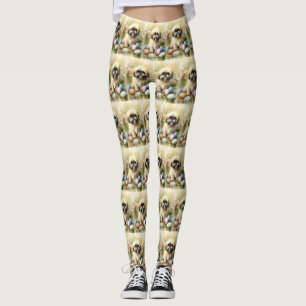 Legging Cão Lhasa Apso com Feriado de Ovos de Páscoa