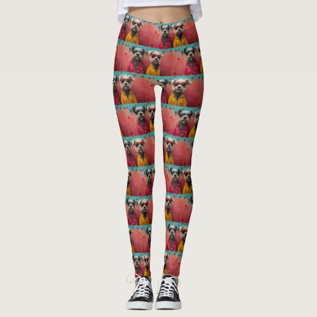 Legging Cão-lobo com Rosas do Dia dos Namorados (Frente)