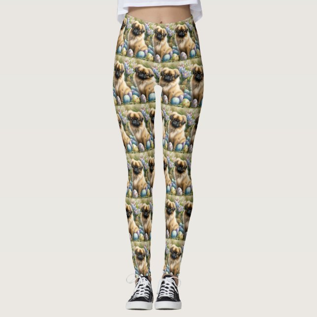 Legging Cão Pequinês com Feriado de Ovos de Páscoa  (Frente)