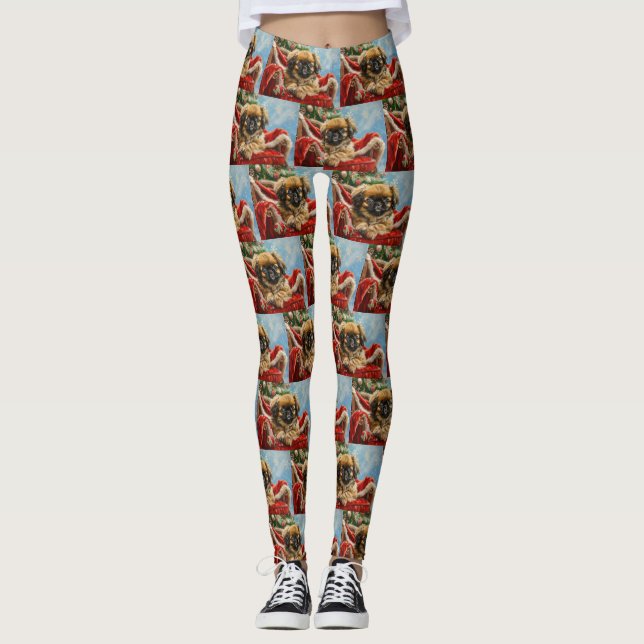 Legging Cão Pequinês Natal Festivo (Frente)