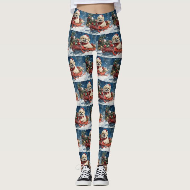 Legging Cão Pequinês no Trenó Deixe Nevar Natal (Frente)