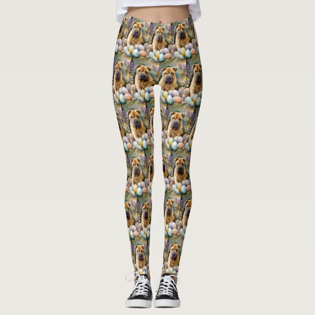 Legging Cão Shar Pei com Ovos de Páscoa Feriado  (Frente)